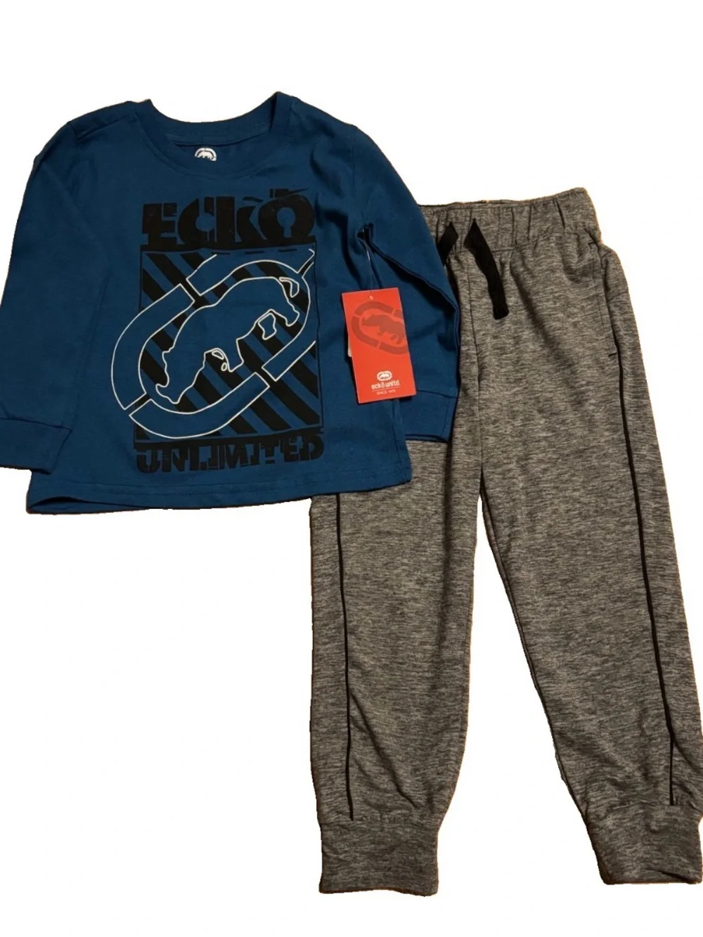 Ecko Unltd. Blue Logo Long Sleeve Top & Jumping Beans Black Jogger Set - Size 4